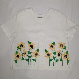 Bechamel Women's Short Sleeve Embroidered Beaded Sunflower Cardigan PP Vintage